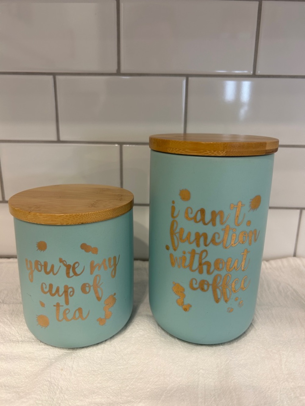 Tea & Coffee Storage Canisters - Aqua with Bamboo Lids